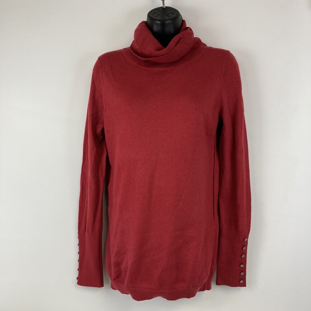 S - Ann Taylor Loft Soft Red Pink Long Sleeve Cowl Neck Pullover Sweater Buttons